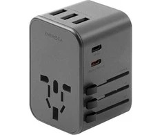 ENERGEA Laidinis įkroviklis 3xUSB + 2xUSB-C PD-PPS-QC 3.0 35.5W 3A2C 4-in-1 Adapteris US/AU/EU/UK Gunmetal Tr