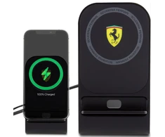 Indukcinis įkroviklis 15W sulenkiamas 2in1 Ferrari Printed Logo MagSafe FECBFMALK juodos spalvos