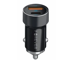 Forever CC-06 PD QC automobilinis įkroviklis 1x USB-C 1x USB 20W juodos spalvos + USB-C - USB-C kabelis 60W