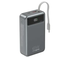 Gembird PB20-PD65-LCD-01 greito įkrovimo išorinė baterija su integruotais laidais, 65W, 20000 mAh, juodas