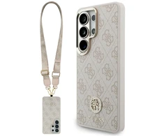 Dėklas Guess 4G Big Rhinestone Triangle Strap MagSafe for Samsung Galaxy S26 Ultra rožinės spalvos