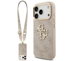 Guess 4G Big 4G Classic Logo Big Strap Metal Mygtukai dėklas skirtas iPhone 17 Pro rožinės spalvos