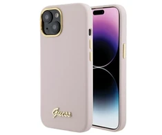 Dėklas GUESS GUHCP15LSMBSLP IPHONE 15 PRO 6.1 "Rožinis/Rožinis HARDCASE SILICONE SCRIPT METAL LOGO &amp; FRAME