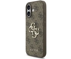 Dėklas „Guess“ PU 4G metalinis logotipo dirželis, skirtas „Apple iPhone 17“ rudos spalvos