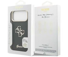 Guess PU Grained 4G Logo Stand Camera Frame dėklas skirtas Apple iPhone 17 Pro Max juodos spalvos