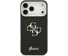 Guess PU Grained 4G Logo Stand Camera Frame dėklas skirtas Apple iPhone 17 Pro Max juodos spalvos