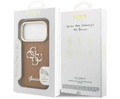 Guess PU Grained 4G Logo Stand Camera Frame dėklas skirtas Apple iPhone 17 Pro rudos spalvos