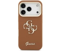 Guess PU Grained 4G Logo Stand Camera Frame dėklas skirtas Apple iPhone 17 Pro rudos spalvos
