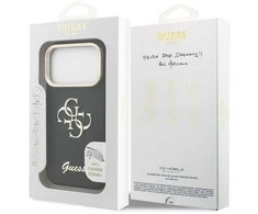 Guess PU Grained 4G Logo Stand Camera Frame dėklas skirtas Apple iPhone 17 Pro juodos spalvos