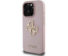 Guess PU Grained 4G Metal Logo Apple iPhone 15 Pro dėklas telefonui rožinės spalvos
