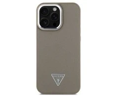 Guess PU Grained Triangle Logo Apple iPhone 16 Pro Max dėklas telefonui rudos spalvos