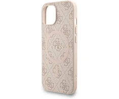 Guess PU Leather 4G Colored Ring Strap MagSafe dėklas skirtas Apple iPhone 13 rožinės spalvos