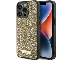 Apple iPhone 15 Pro Max Guess dėklas Rhinestone Metal Logo (GUHCP15XPFGSBSD) geltonos spalvos