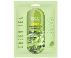 Jigott Žalias Tea Real Ampoule Mask - lakštinė veido kaukė su žaliosios arbatos ekstraktu, 27 ml