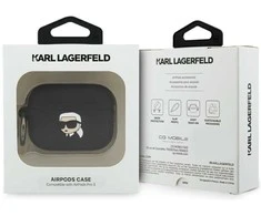Karl Lagerfeld 3D Logo NFT Karl Head Silicone dėklas skirtas AirPods Pro 3 juodos spalvos