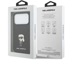 Karl Lagerfeld Fixed Glitter Metal Ikonik dėklas skirtas Apple iPhone 17 Pro juodos spalvos