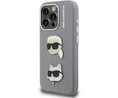 Karl Lagerfeld Grained PU K&CH Heads dėklas skirtas Apple iPhone 15 Pro Max pilkos spalvos