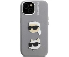 Karl Lagerfeld Grained PU K&CH Heads dėklas skirtas Apple iPhone 15 pilkos spalvos