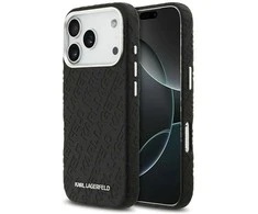 Karl Lagerfeld Grained PU Repeated Logo MagSafe dėklas skirtas Apple iPhone 17 Pro juodos spalvos
