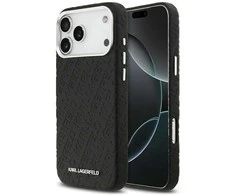 Karl Lagerfeld Grained PU Repeated Logo MagSafe dėklas skirtas Apple iPhone 17 Pro Max juodos spalvos