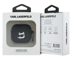 Dėklas Karl Lagerfeld KLA4RUNCHK AirPods 4 cover juodos spalvos silikoninis Choupette Head 3D