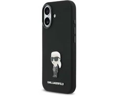 Karl Lagerfeld Liquid Silicone Metal Ikonik dėklas skirtas Apple iPhone 17 juodos spalvos