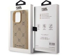 Karl Lagerfeld PU Karl Heads Pattern MagSafe dėklas telefonui Apple iPhone 15 Pro Max rusvai gelsvas