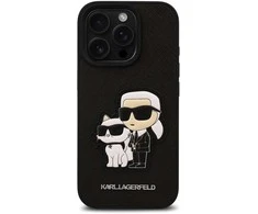 Karl Lagerfeld PU Saffiano Karl and Choupette Apple iPhone 16 Pro Max dėklas telefonui juodos spalvos