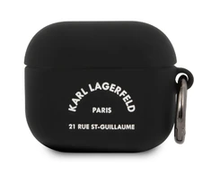 Karl Lagerfeld Rue St Guillaume silikoninis dėklas ausinėms AirPods 3 juodos spalvos