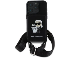 Karl Lagerfeld Saffiano Crossbody Strap Karl and Choupette Apple iPhone 16 Pro Max dėklas telefonui juodos spalvos