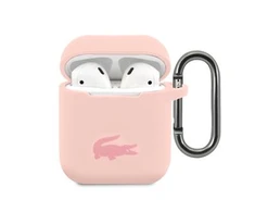 Lacoste Liquid silikoninis Glossy Printing Logo dėklas skirtas Apple AirPods 1/2 rožinės spalvos