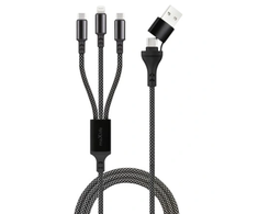 Maxlife ALLin1 kabelis USB + USB-C - Lightning + 2x USB-C 1,0 m 66W juodos spalvos