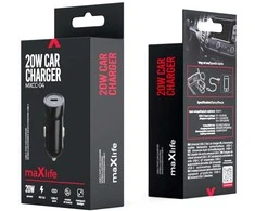 Maxlife MXCC-04 PD QC automobilinis įkroviklis 1x USB-C 20W juodos spalvos