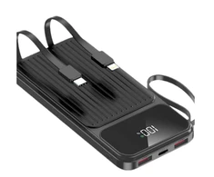 Maxlife išorinė baterija su integruotais laidais MXPB-06 PD QC 22,5W 10000 mAh juoda