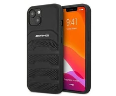 Mercedes Benz Apple iPhone 13 Mini Mercedes AMG dėklas odinis Debossed Lines (AMHCP13SGSEBK) juodos spalvos