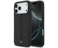 Mercedes Leather Laurel Leaves Stripes MagSafe dėklas Apple iPhone 17 Pro Max juodos spalvos
