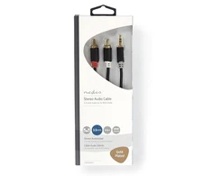 Nedis stereo garso kabelis | 3,5 mm kištukas | 2x RCA kištukas, padengtas auksu | 2,00m | apvalus | Antracitas | Pakuotė su peržiūros langeliu