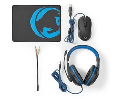 Nedis Gaming Combo Kit| 3 in 1| Ausinės Maus ir Mauspad| Blau Juodas