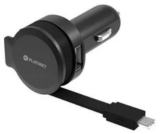Įkroviklis automobilinis Platinet su MicroUsb laidu (1xUSB 2.4A) juodas