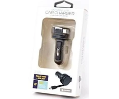 Įkroviklis automobilinis Platinet su Type-C laidu (1xUSB 2.4A) juodas