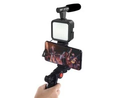 Universalus laikiklis Platinet VLOG 4in1 (mikrofonas; led; laikiklis) juodas