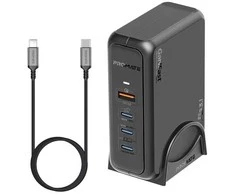 „Promate GaNPort-140W GaNFast™“ įkrovimo stotelė 140 W / USB-C PD 3.1 / QC3.0