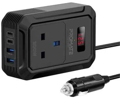 „Promate Inverto-200W“ automobilio keitiklis DC-AC 11–17 V 200 W / USB-C PD65 W
