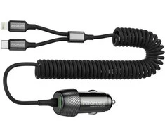 „Promate PowerDrive-33PDCI“ automobilinis įkroviklis 33 W / USB-C / „Lightning“