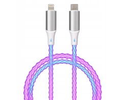 Kabelis USB TelForceOne QUALO kabelis świecący USB-C-Lightning 1M 3A balta ir/sidabrinė QCS-CL-00