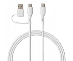 Qualo QRC-CC+A-00 laidas 2in1 USB-C – USB-C / USB-A adapteris / 1.5m / baltas