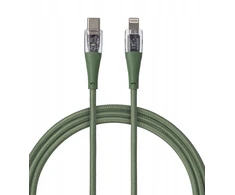 Qualo QTCN-CL-04 permatomas nailono kabelis USB-C - Lightning / 12W / 1.5m / žalias
