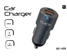 Quick Greitas QC-420 automobilinis įkroviklis su USB / 2x USB-C 60W