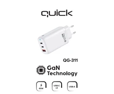 Quick Greitas QG-311 GaN įkroviklis 2x USB-C / USB 65W