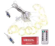 Roger 300 LED girlianda užuolaida 3x3 su pulteliu ir tvirtinimo kabliukais - šiltos spalvos